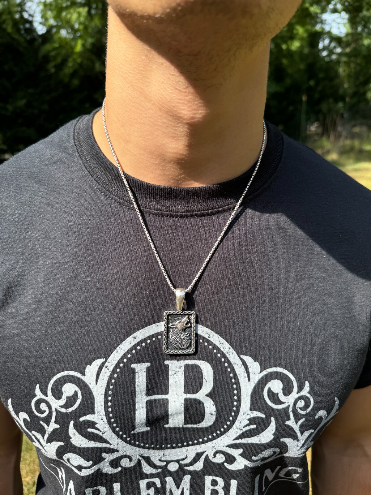 Solid 925 Silver / Gold Plated Oxidized Howling Lone Wolf Pendant Necklace
