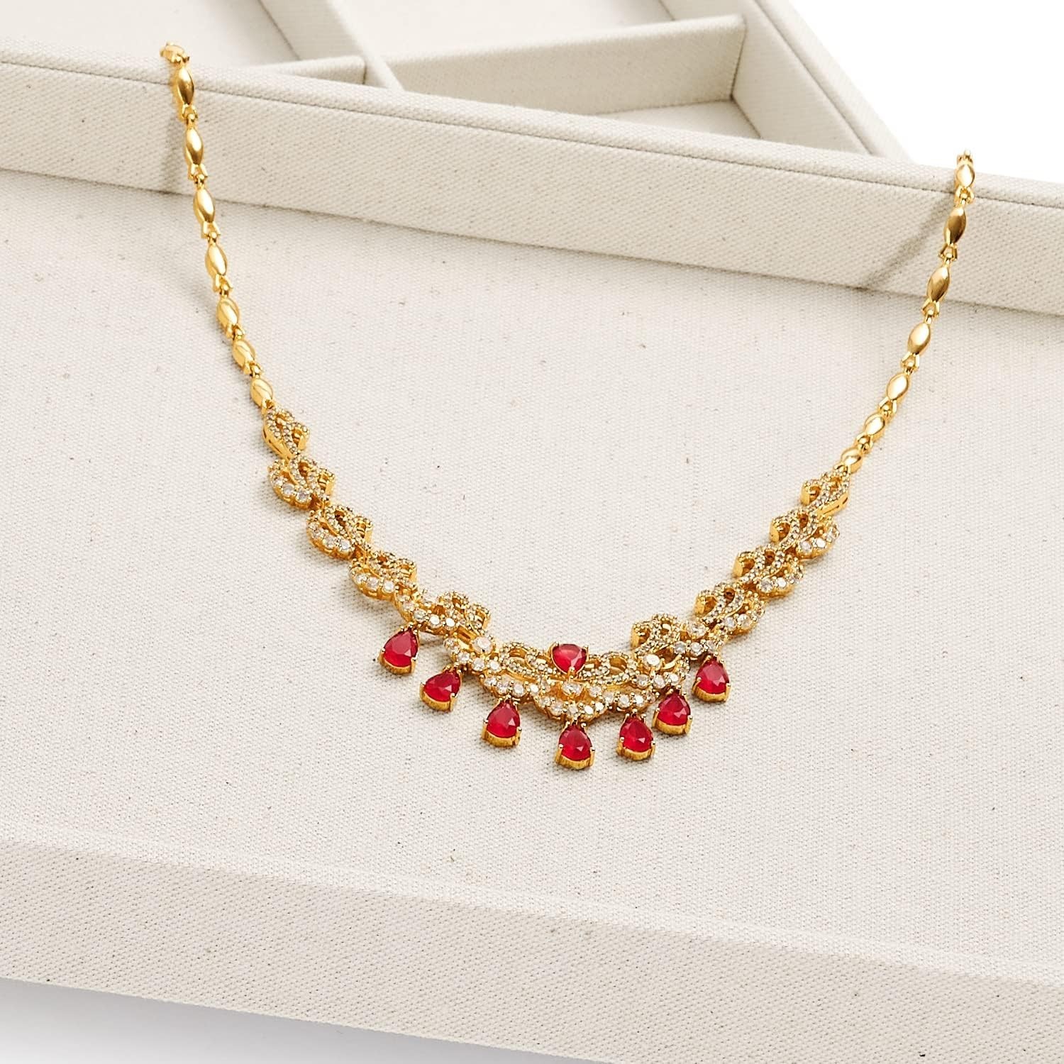Elegant Linen Jewelry Tray – Stackable Jewelry Organizer for Dresser | 13.8″L