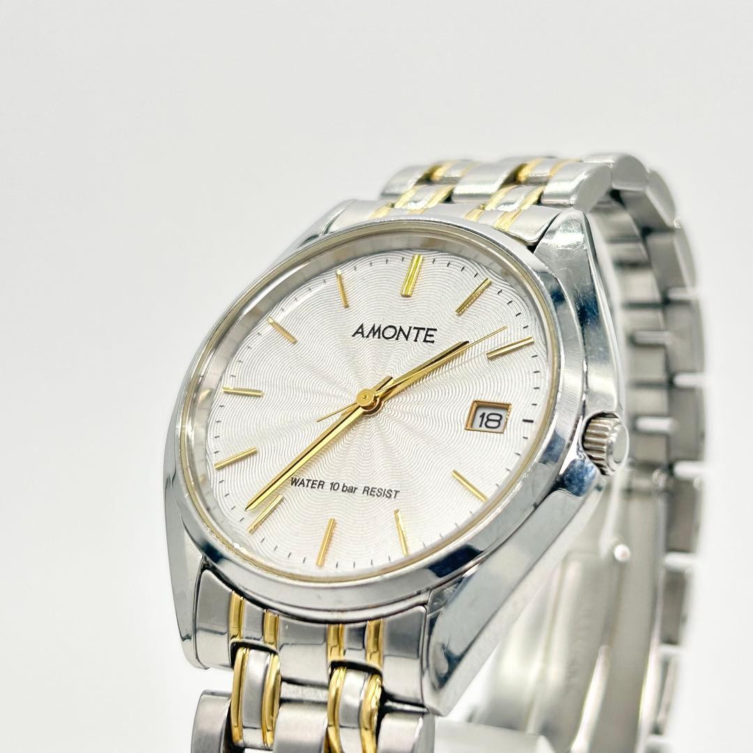 AMONTE Analog Quartz Wristwatch 37mm Silver Stainless Steel Tested Working