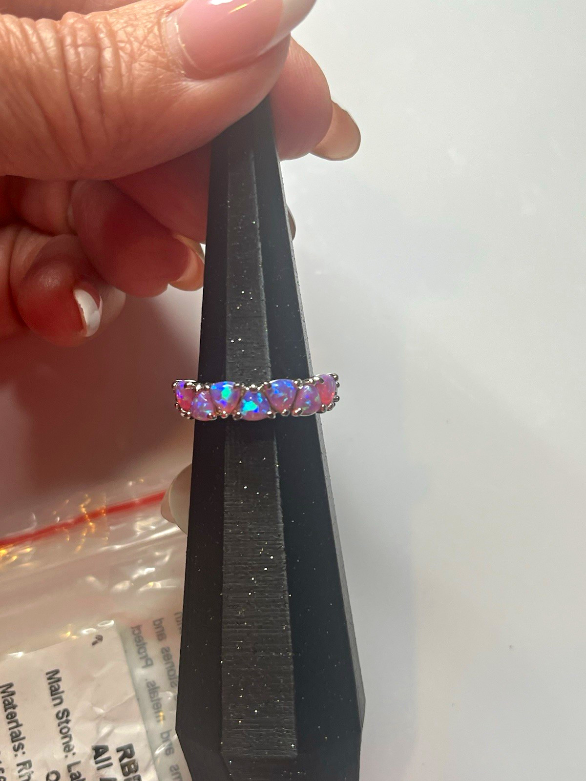 Ring Bomb Party Rhodium Plated Band Ring Size 6 Lab-Created Pink Opal RBP5055