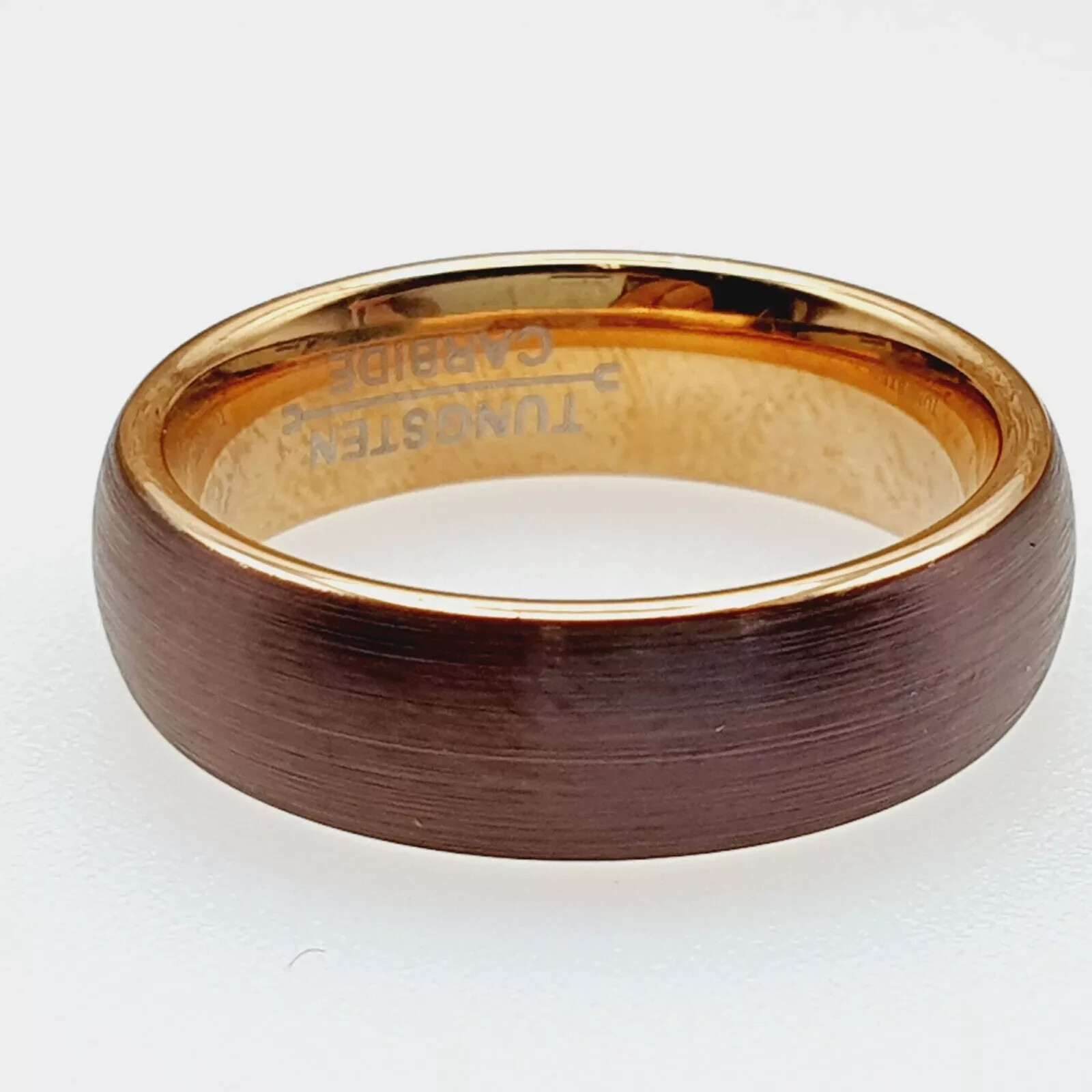 Brown & Rose Gold Tungsten Wedding Promise Rings Unique Brushed Matte Outside