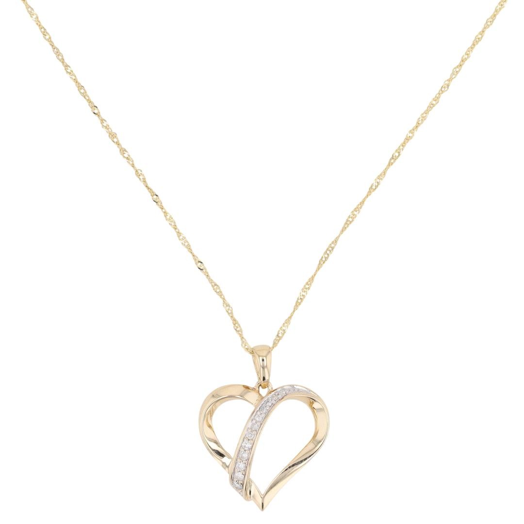 .08ctw Diamond Pavé Set Heart Pendant on 18″ Necklace 14k Yellow Gold 2.53 Grams