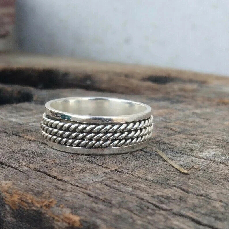 925 Sterling Silver Band& Spinner Meditation Ring Handmade Gift herRing All Size