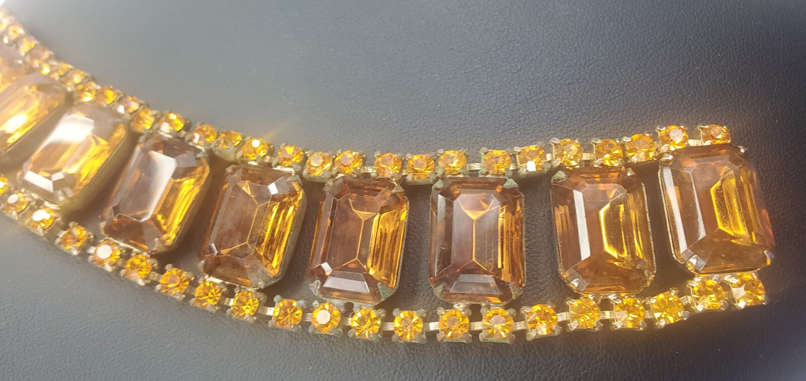 Vintage Champagne Faux Citrine Bling Necklace and Bracelet Gold Tone