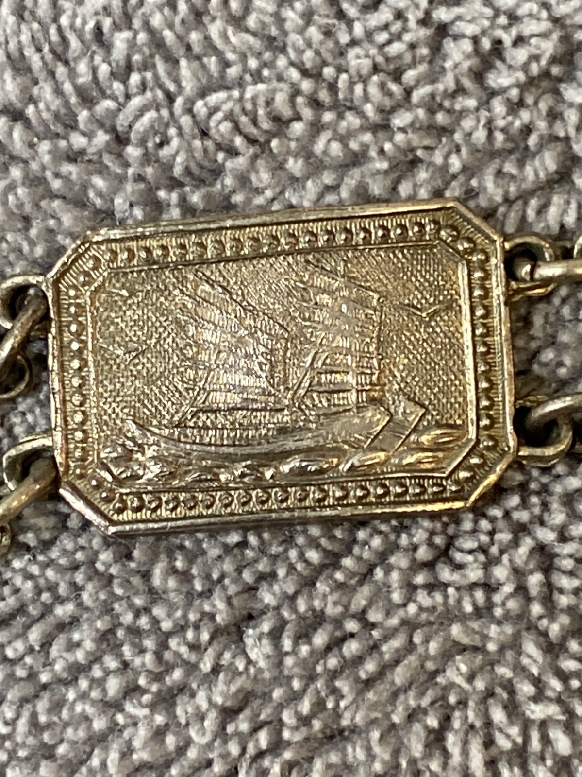 Vintage Chinese Export Silver Motif Panel Link Bracelet