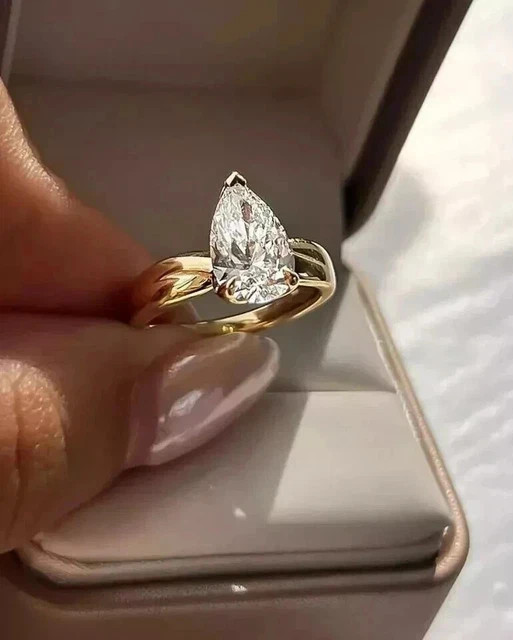 2Ct Pear Cut Lab Created Diamond Women’s Wedding Ring 14k Yellow Gold Plated