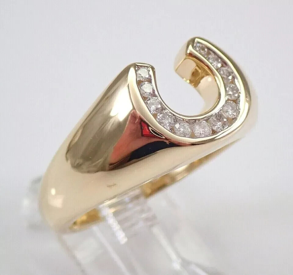 1.00Ct Lab Created Diamond Men’s Wedding Horseshoe Ring 14K Yellow Gold Plated