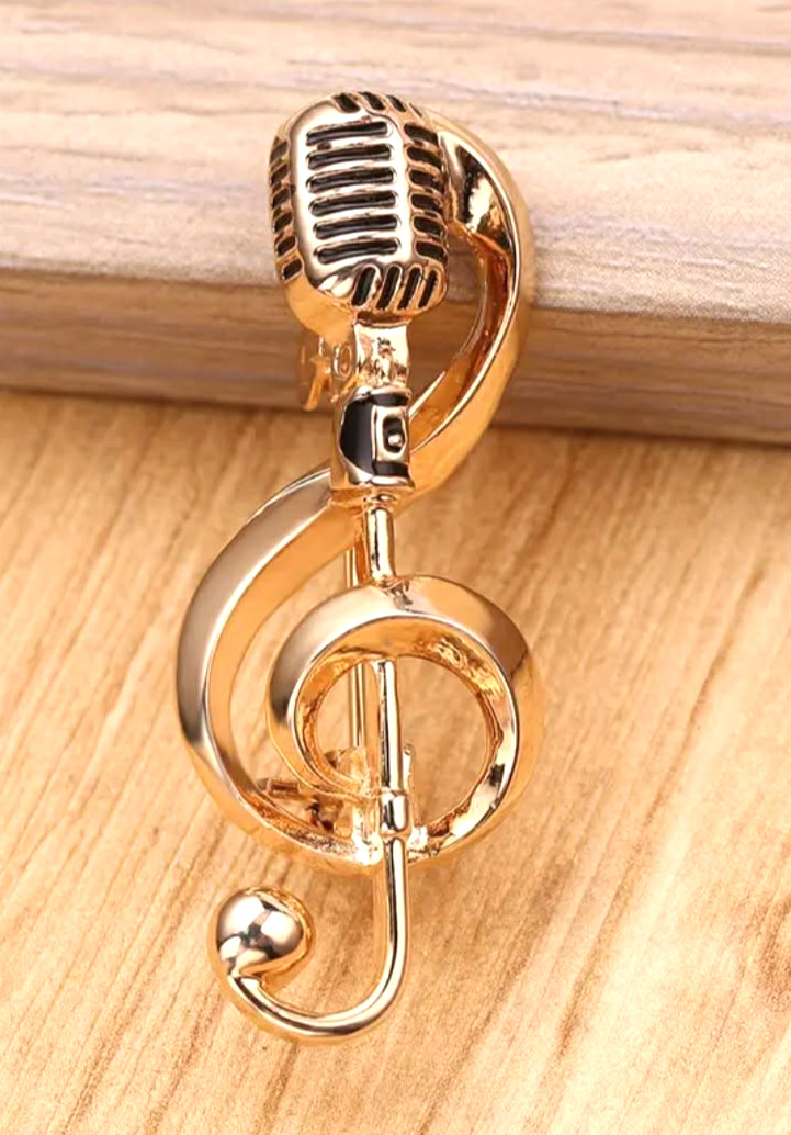 Music Note Brooch Pin Gold Color Microphone Lapel Pin Jewelry Gift