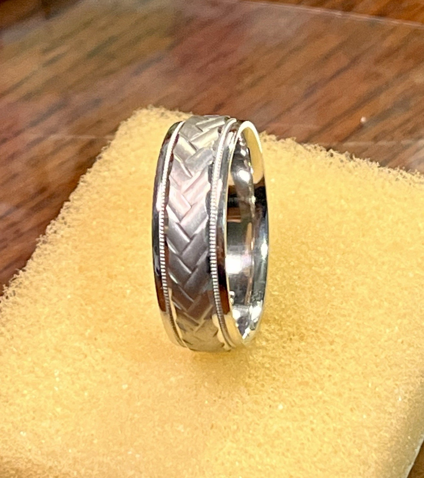 935 Argentium Silver 7mm Braided Design Brush Finished band Size 10
