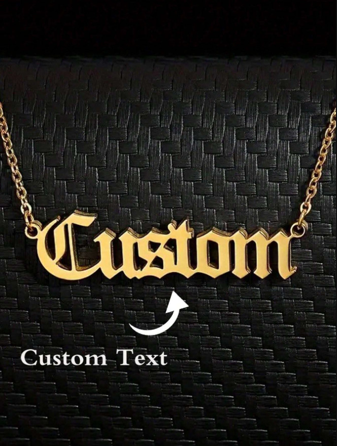 Custom Old English Font Name Necklace Link Chain Lobster Clasp Rose Gold Silver