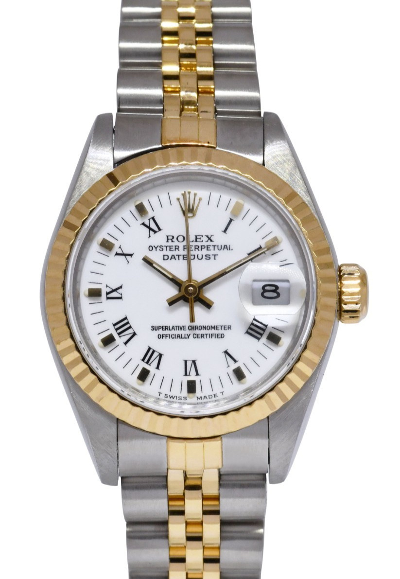 Rolex Datejust 18k Yellow Gold/Steel White Roman/Stick Dial 26mm Watch L 69173