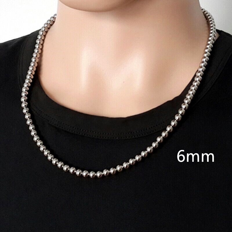 4/6/8/10mm Real Stainless Steel Solid Heavy Bead Ball Chain Necklace Link