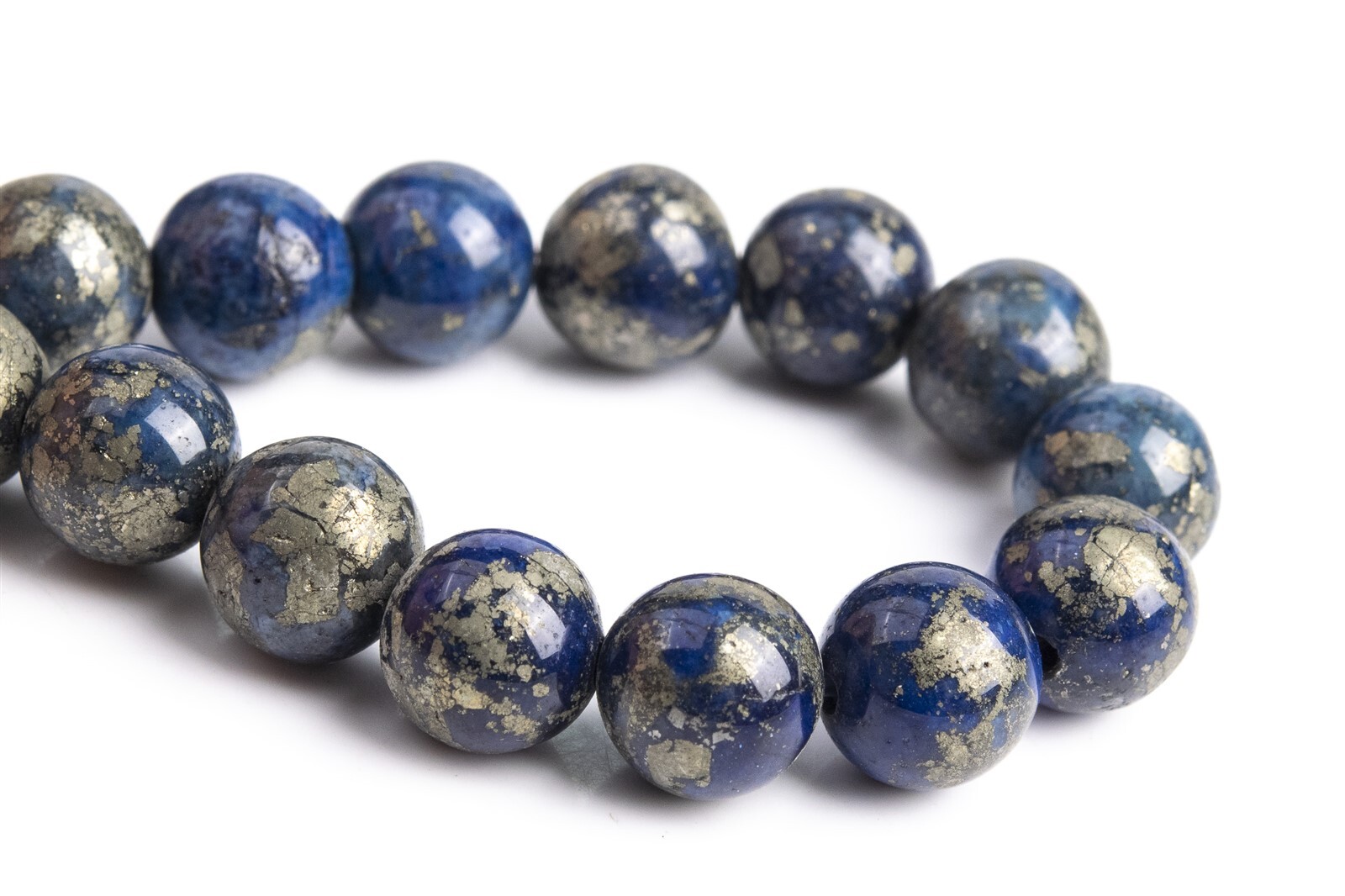 7-8MM Pyrite Beads Lapis Lazuli Blue Color Round Gemstone Loose Beads