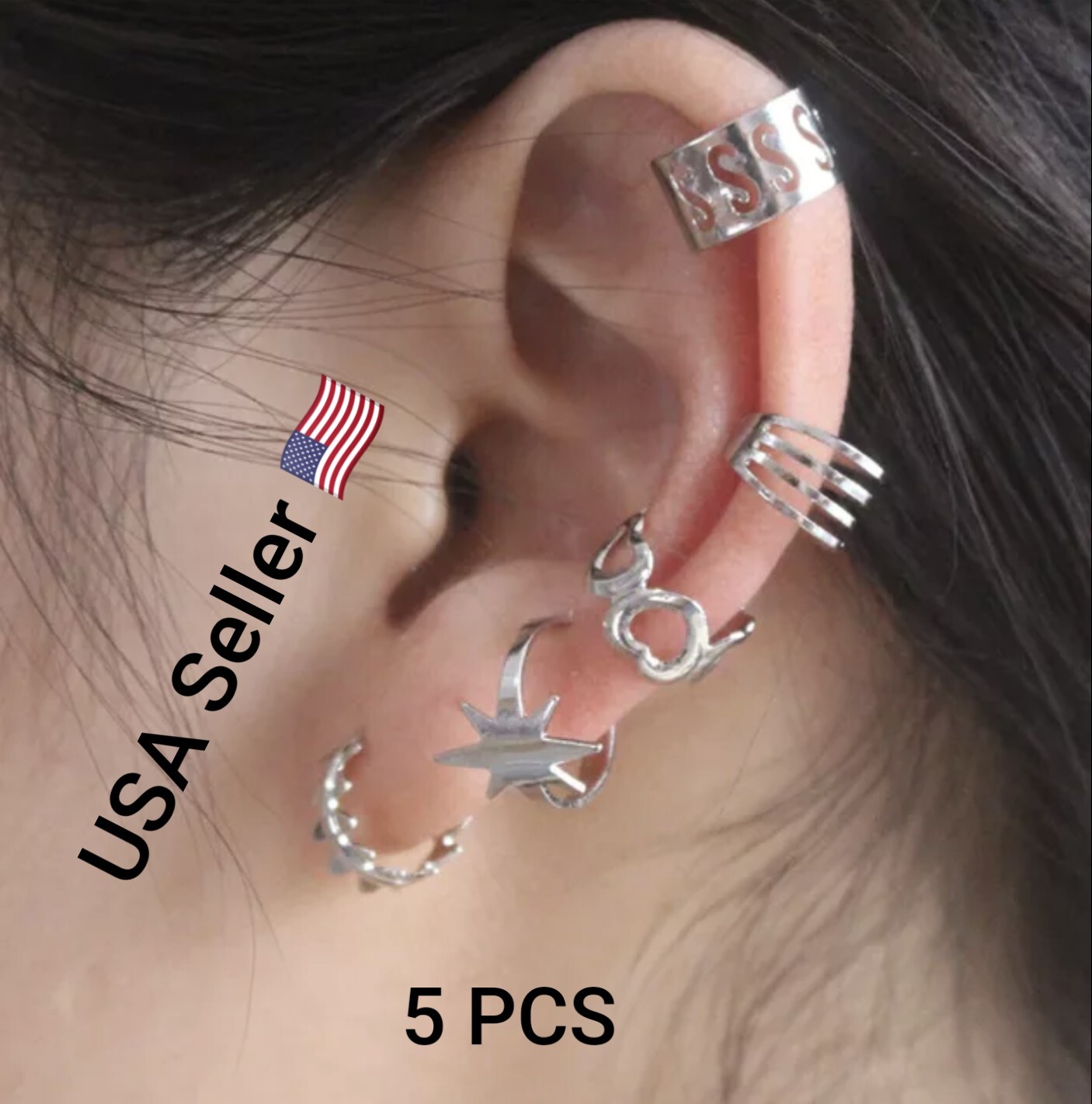 New 5pc Gold Silver Color Metal Ear Cuff Non-Piercing Ear Clips Earrings Jewelry