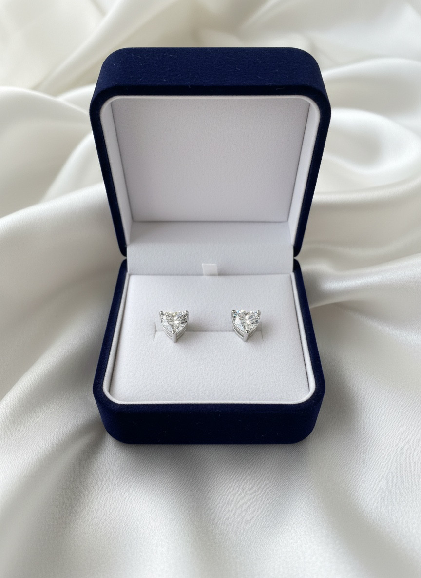 2.4 CT Heart Shape Moissanite Stud Earrings in Sterling Silver
