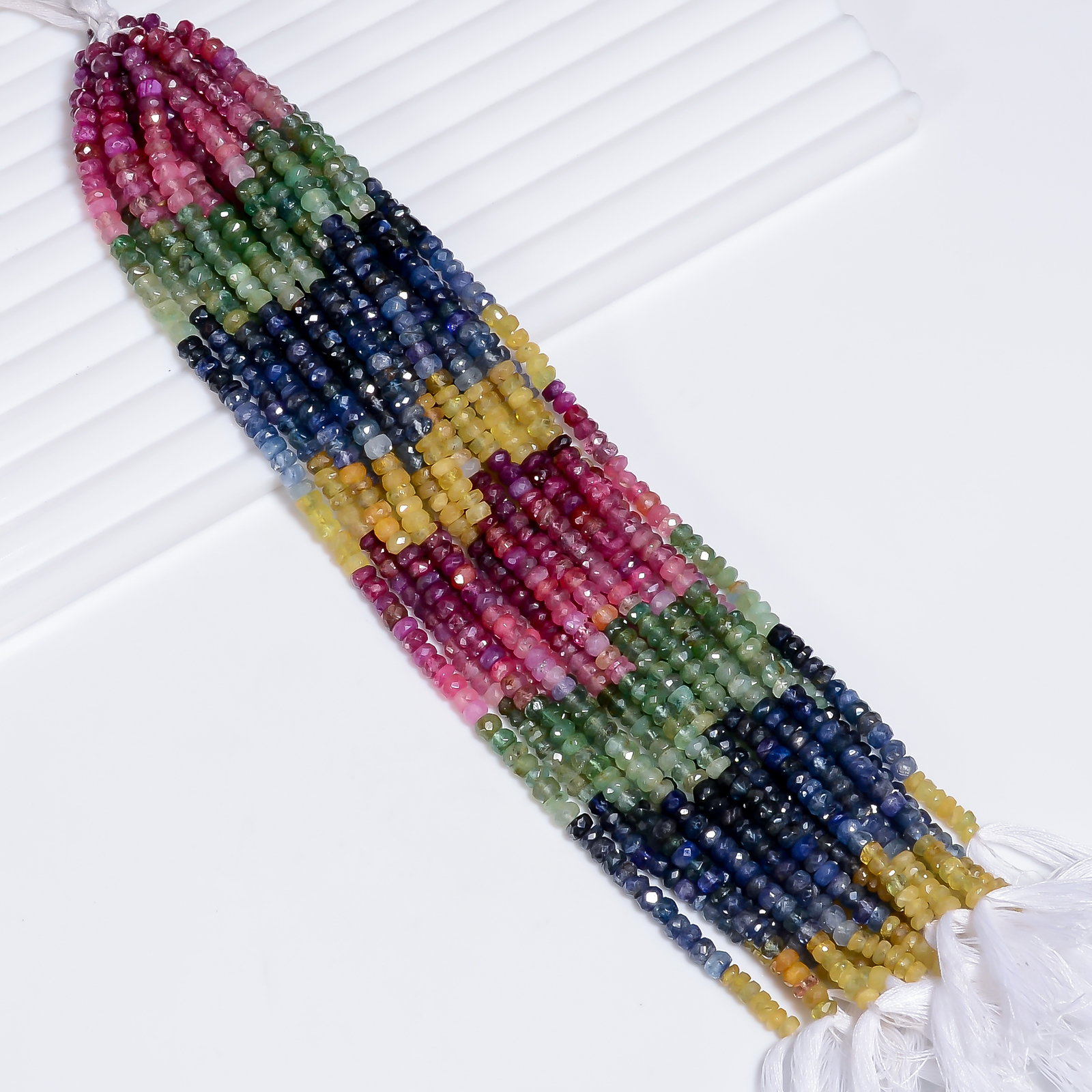 Natural Multi Sapphire Gemstone Rondelle Faceted Beads 4X4X3 mm Strand 8″ EB-957