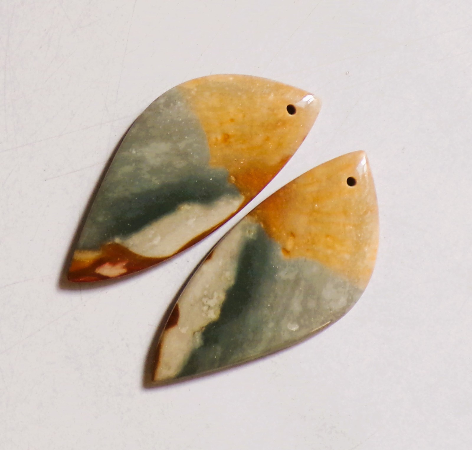 38.65 Cts Natural Polychrome Jasper Drilled Cabochon Pair Gemstone 41X18MM 72