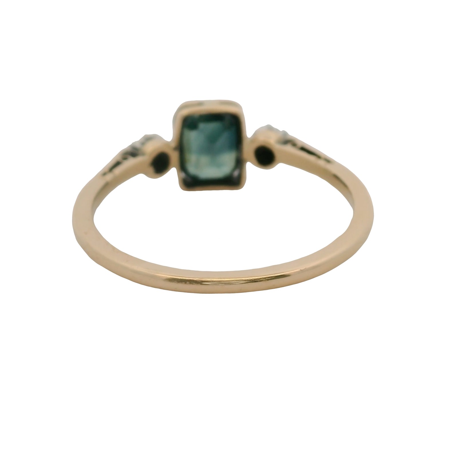Vintage Handmade 14kt Yellow Gold Sapphire Solitaire Ring Diamonds Size 7.75