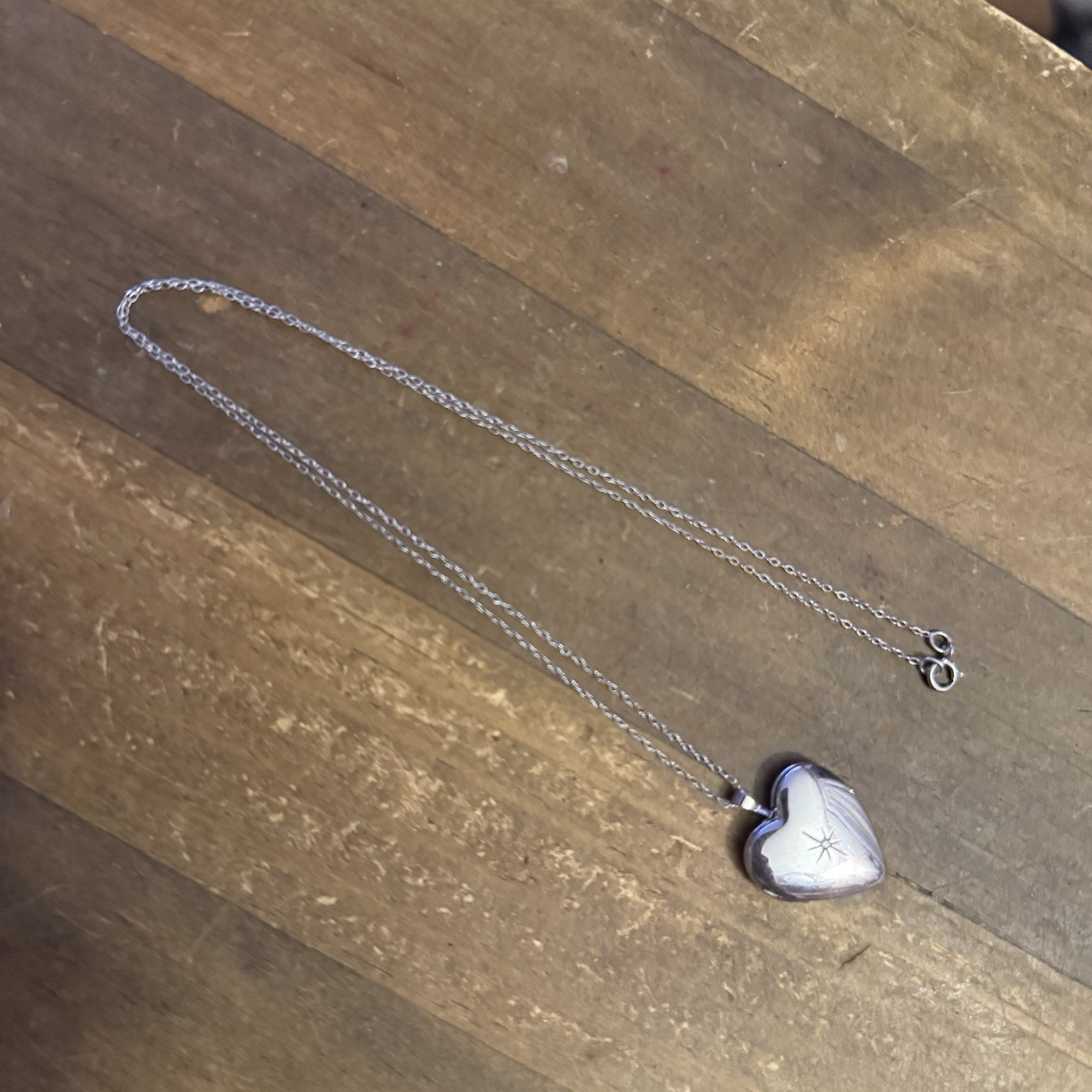 Vintage dainty 925 silver heart locket pendant necklace