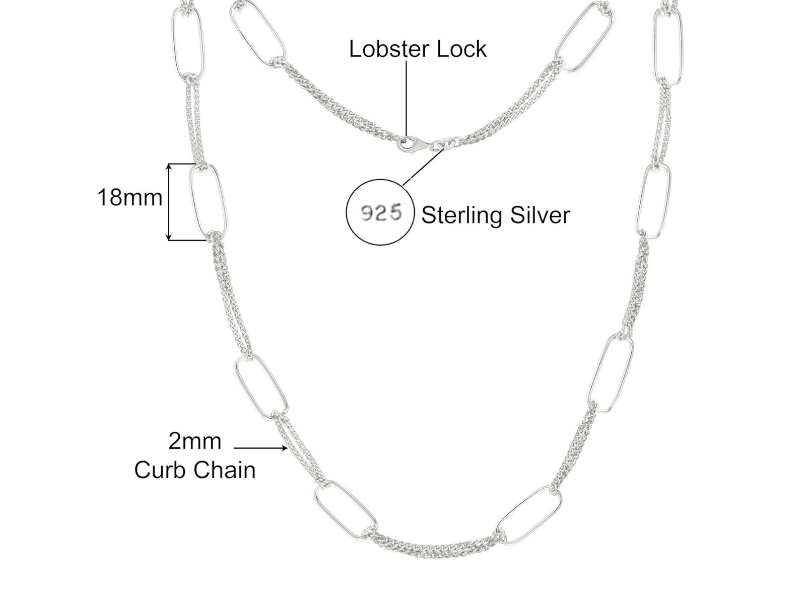 925 Solid Sterling Silver 20” Inch Paperclip Link Curb Necklace Chain For Women