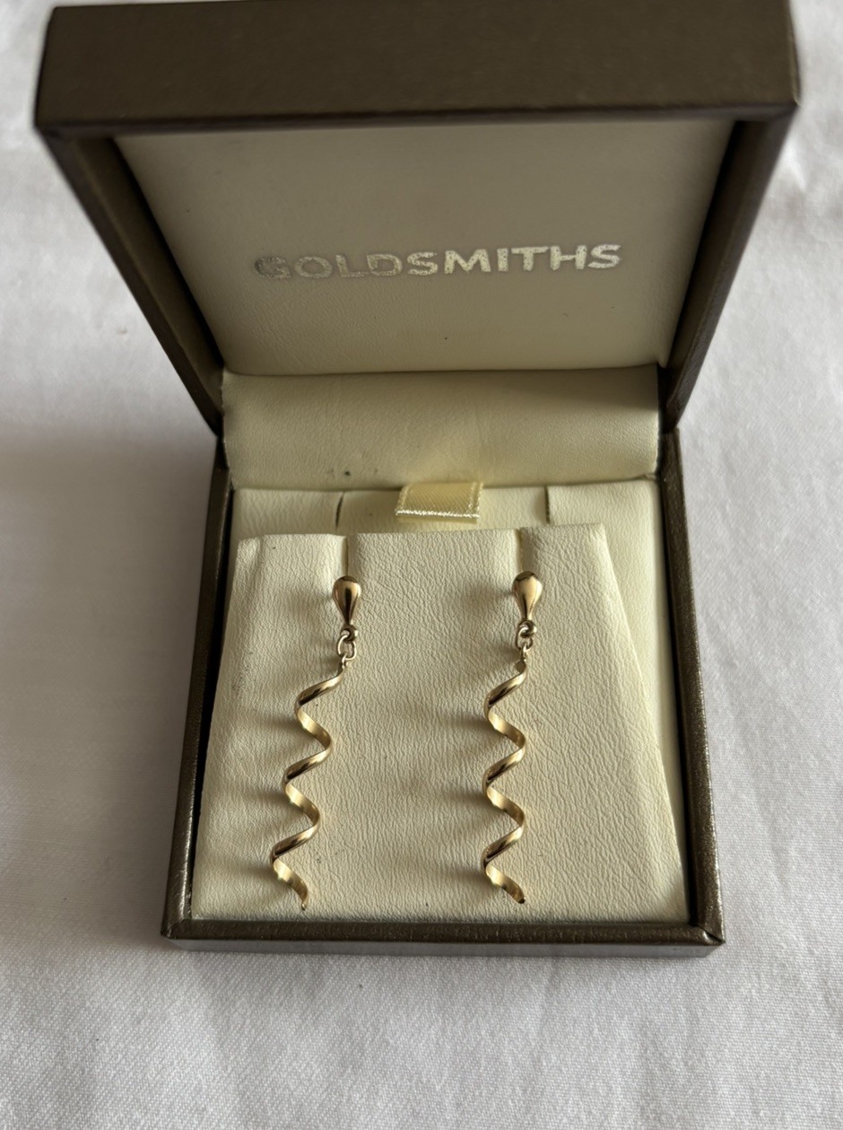 9ct Yellow Gold Spiral Drop Dangle Stud Earrings 375 9 Carat Gold
