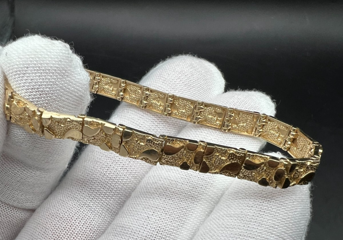 14k Yellow Gold Nugget Bracelet 6.5 inch, 5mm, 11.1 grams