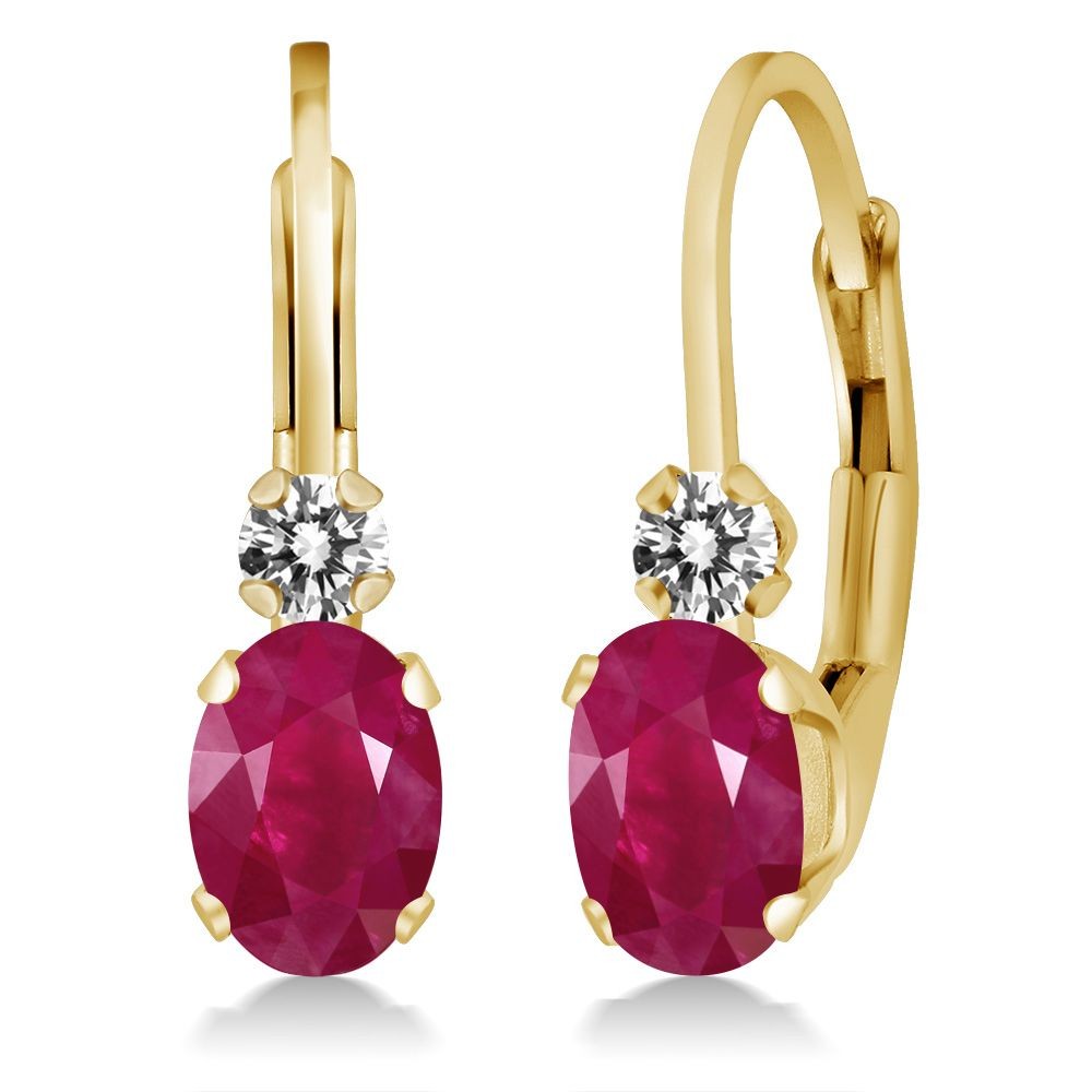 14K Yellow Gold Ruby and Diamond Earrings For Women (1.27 Cttw, Gemstone