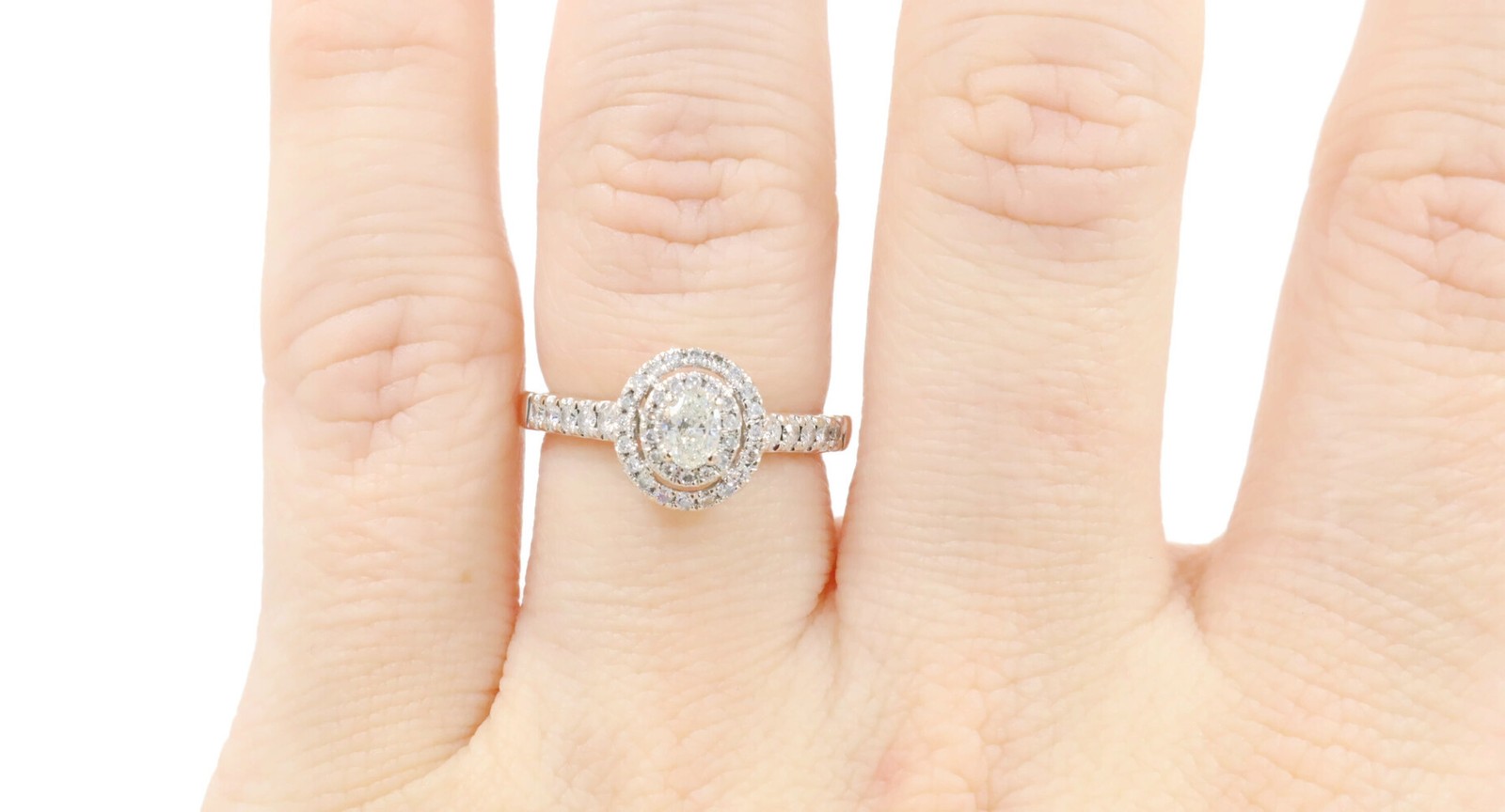 Double Halo 0.65 Ctw Oval & Round Diamond 14KT White Gold Engagement Ring 3.29g