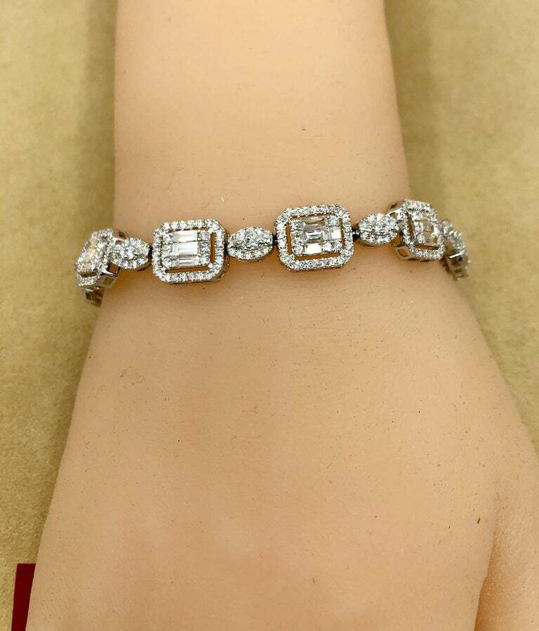 6.50CT Mixed Shapes Including Princess, Round & Baguette Cut CZ Wedding Bracelet