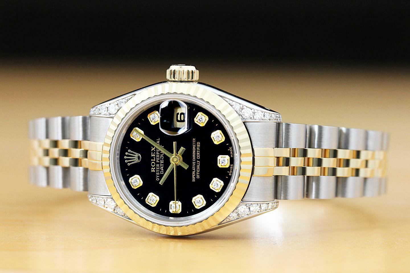 ROLEX LADIES DATEJUST 18K YELLOW GOLD & STEEL QUICKSET WATCH + DIAMOND LUGS
