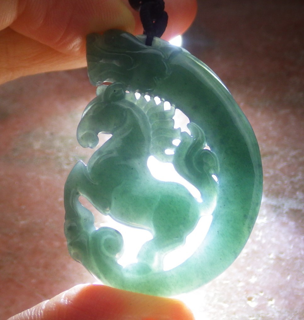 Video Certified Green Natural A Jade jadeite Pendant Dragon Horse 龙马 130022 VS