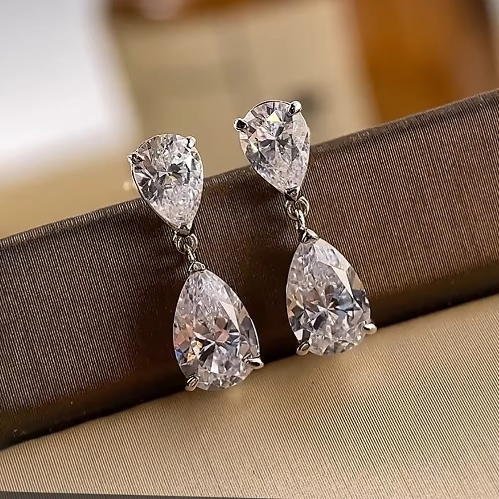 3.00Ct Pear Cut D VVS1 Moissanite Drop Dangle Earrings 14k White Gold Plated