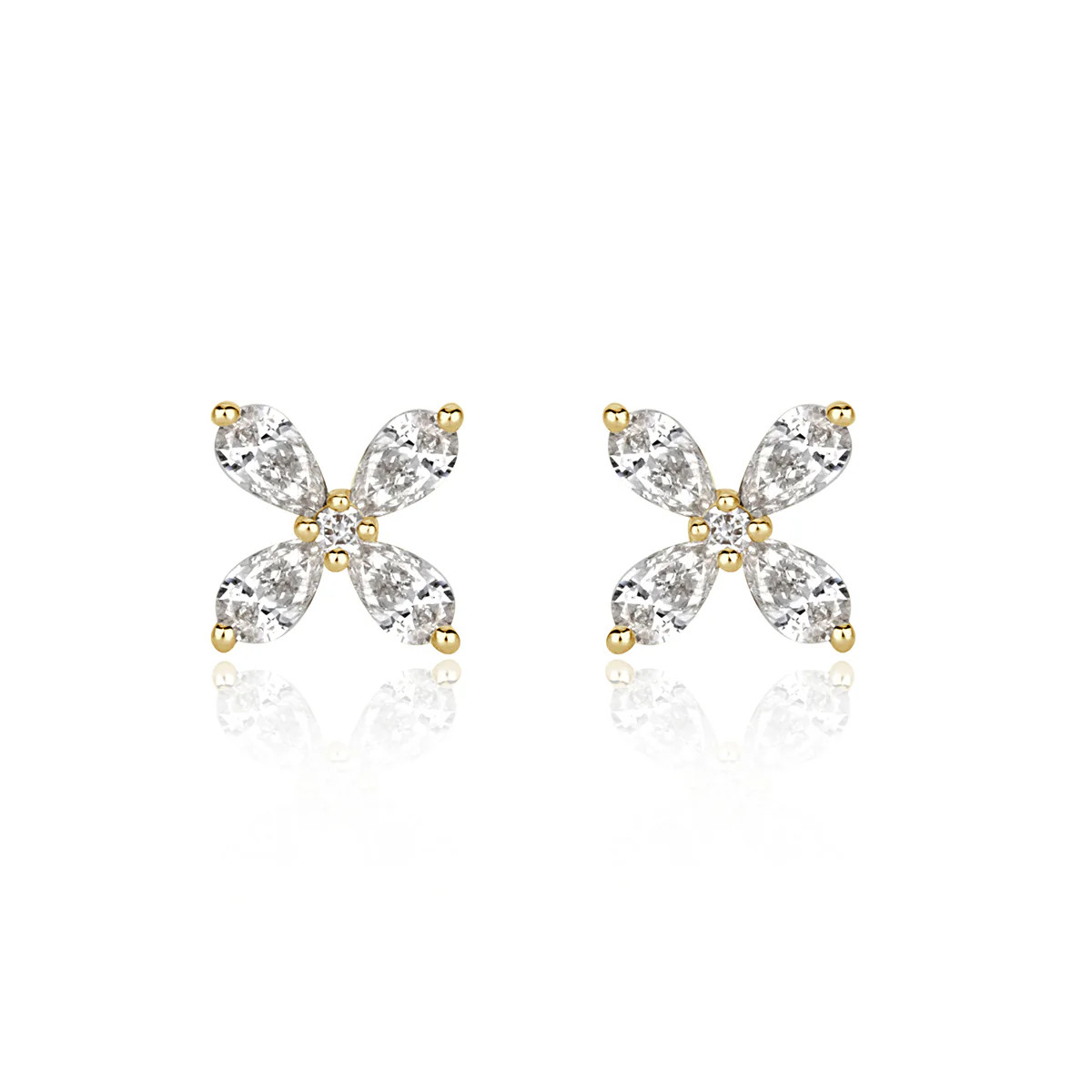 0.36ct Round Brilliant Cut and Pear Shaped Diamond Floral Stud Earrings
