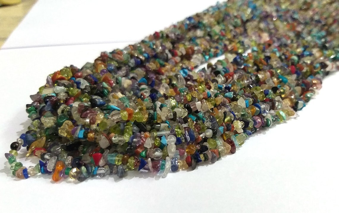 A+++ Nature Rainbow Multi Smooth Uncut Chips Gemstone Beads Strand 12” Jewelry