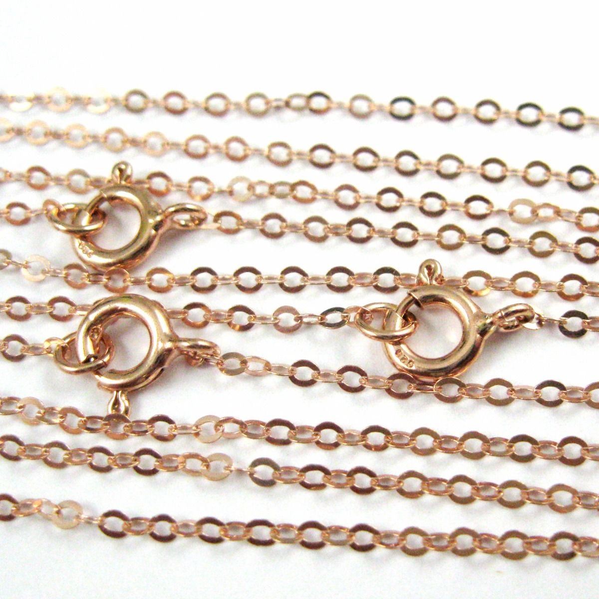 Rose Gold plated Sterling Silver Necklace Chain 2mm Flat Cable Link (All Sizes)