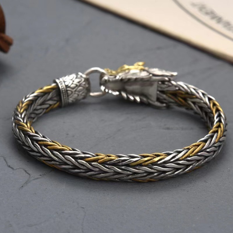 Real S925 Sterling Silver Men 9mm Dragon Head Wheat Link Bracelet Many Length