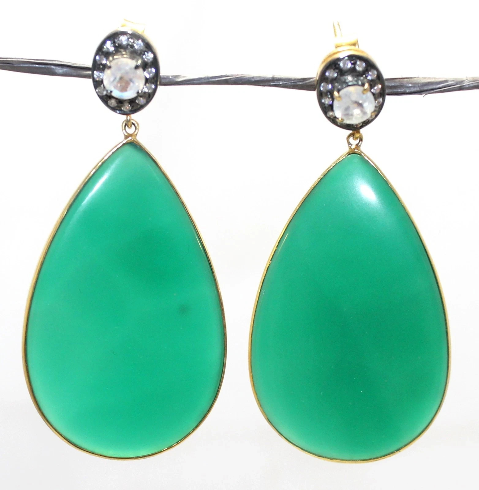 Earrings 925 Sterling Silver Gold Rhodium Designer Onyx & Zircon Gem Stone