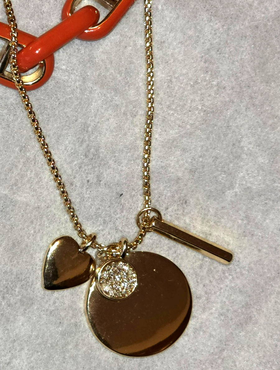 CHICOS ORANGE GOLD TWO IN ONE NECKLACE