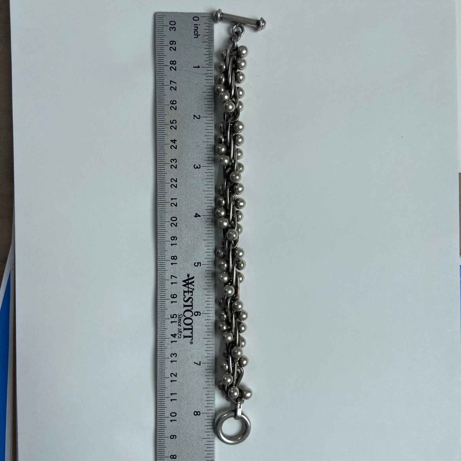 MEXICO 925 Sterling Silver Ball Link Bracelet Toggle Clasp 71.2g Vintage DNA