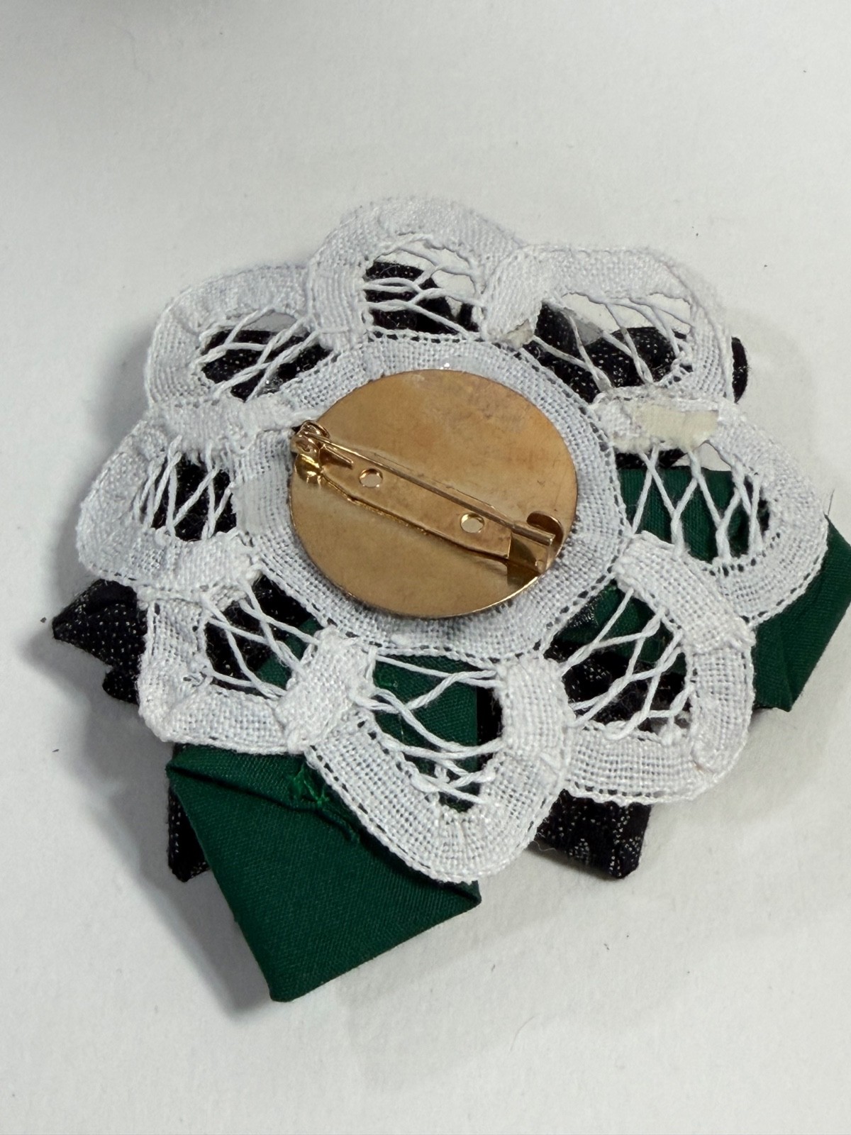 Lot of 6 Black Fabric Flower Brooches Handmade Upcycled Ribbon Lace Pins