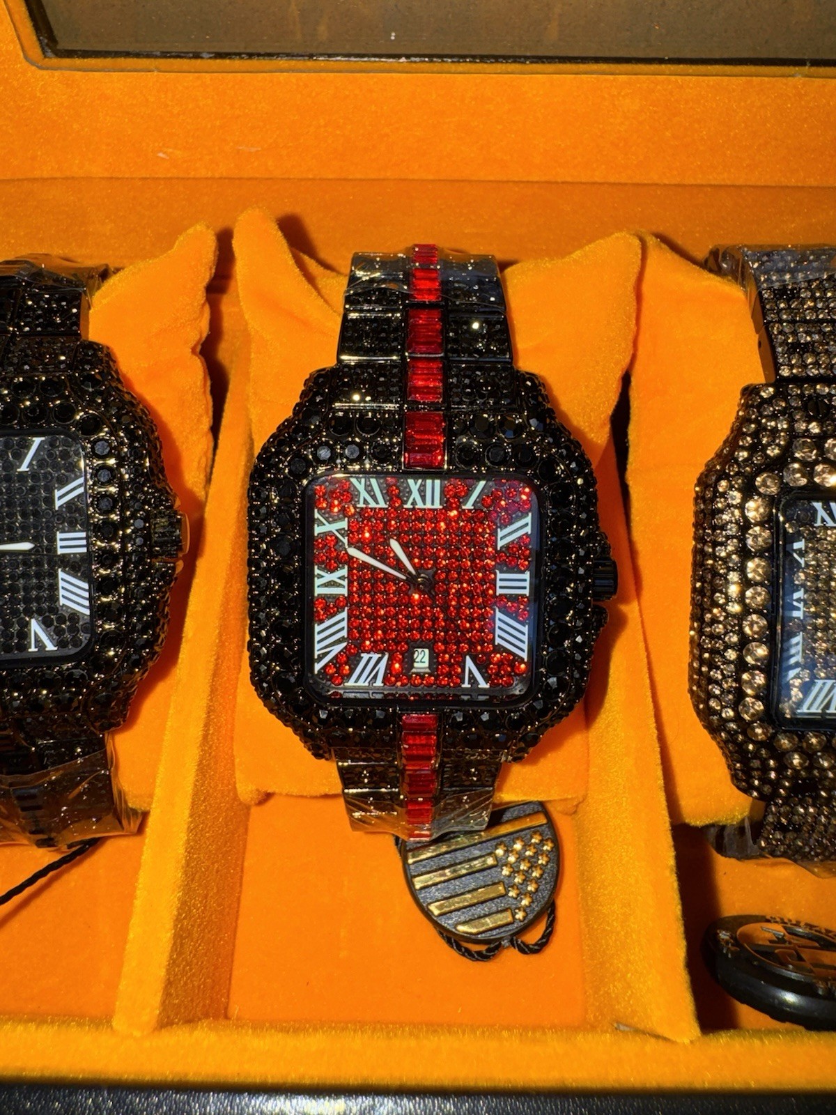 AJ Quality Watches Decked Iced Out Black Crystals Watch With Roman Numerals
