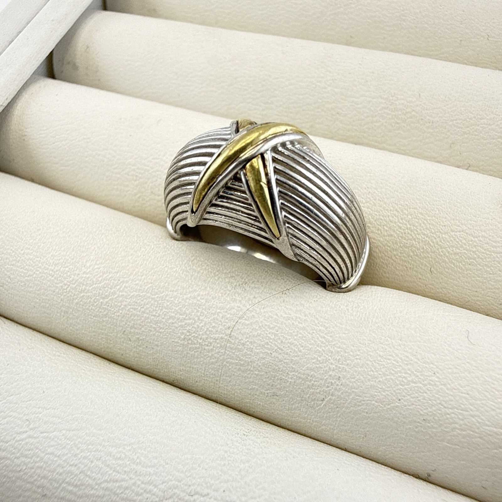 Ann King Ring Sterling Silver 18k Yellow Gold Cable Dome 3D Modernist Size 7 QVC