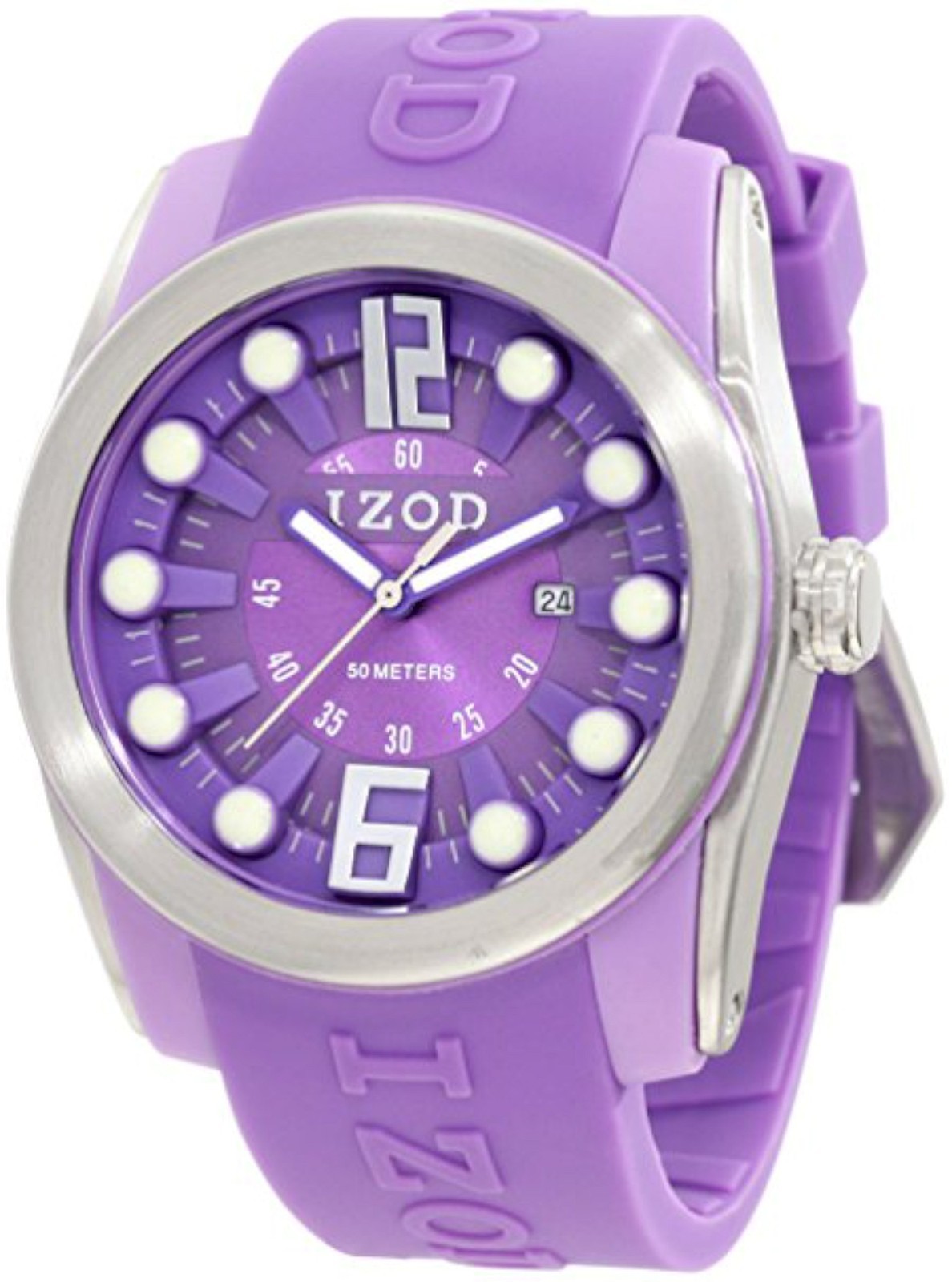 NEW IZOD IZS1/8 Men’s Purple Analog Quartz Luminous Silicone SS Sports Watch 50m