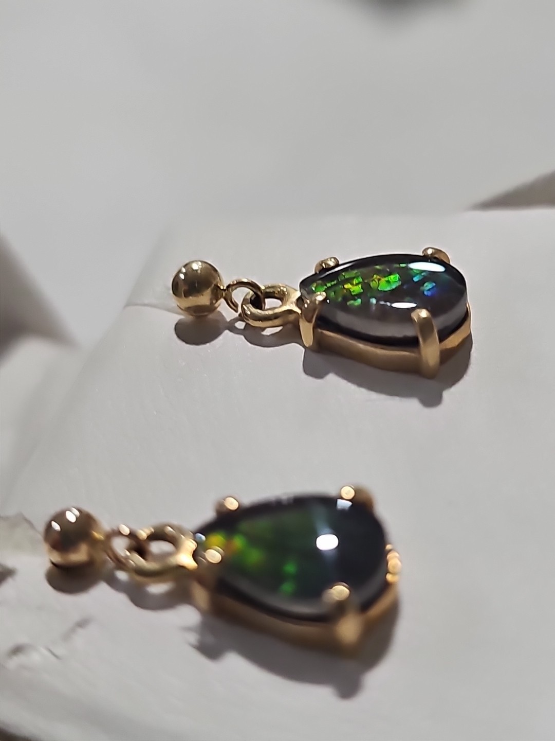 Stunning Korite Ammolite Earrings set in 14k Solid Yellow Gold