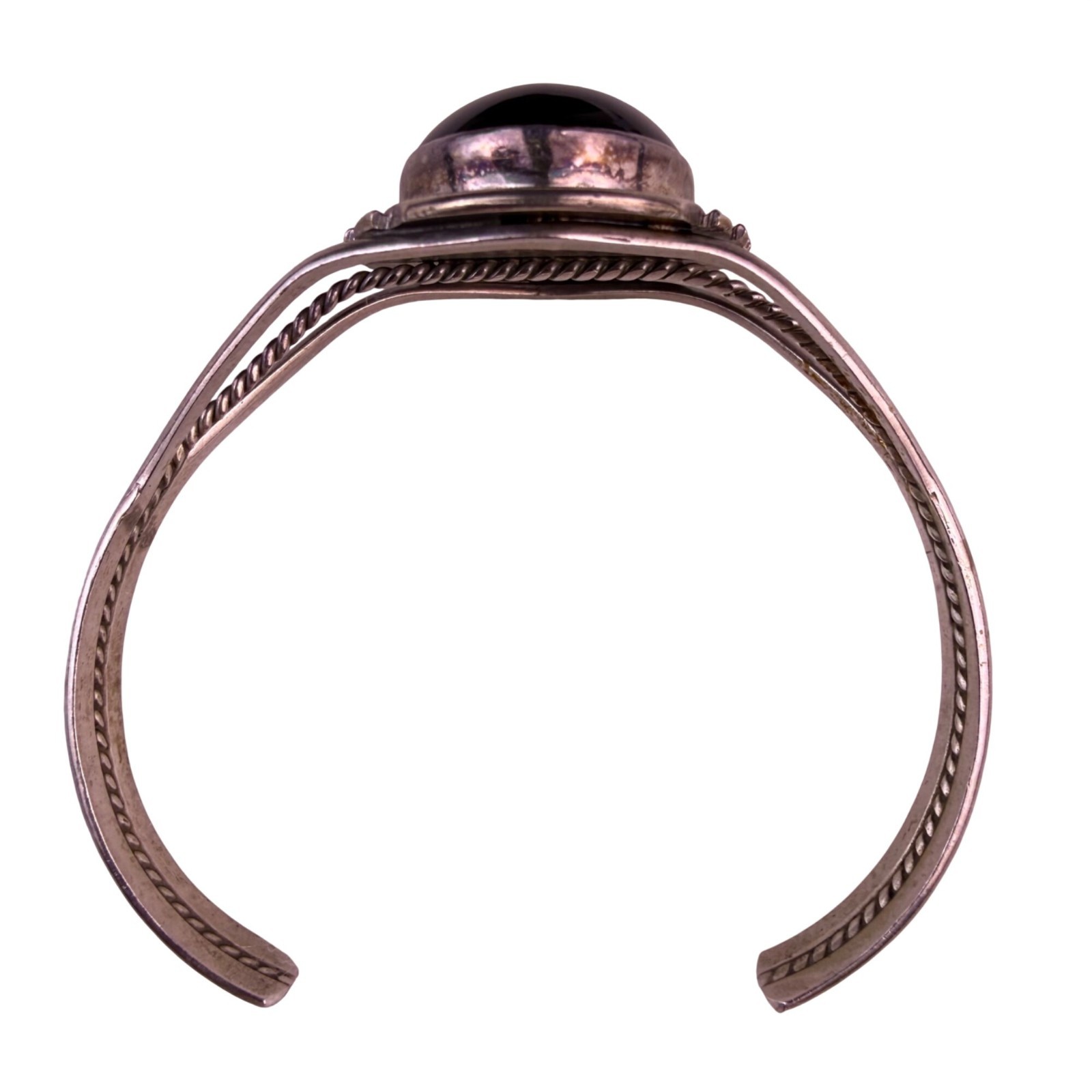Vintage Navajo Sterling Womens Black Onyx Wide Cuff Bracelet Handcrafted Jewelry