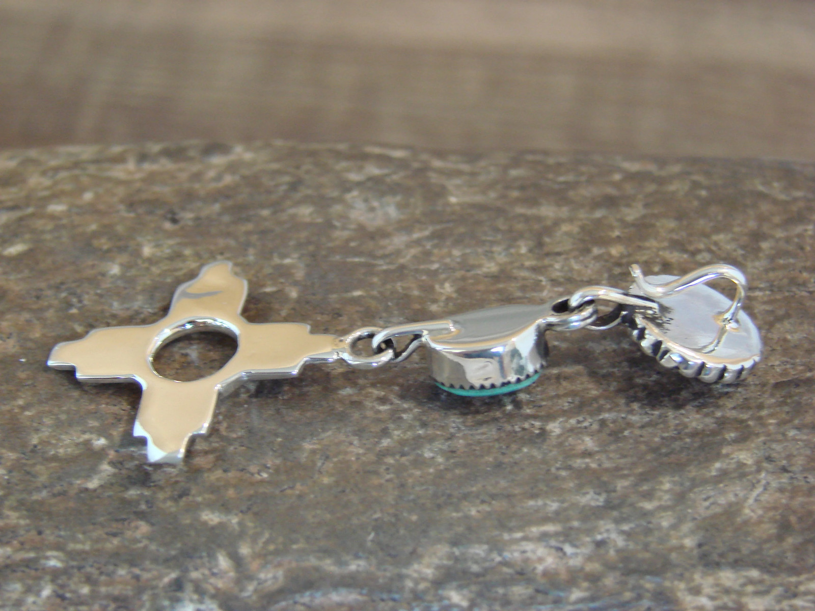 Native American Sterling Silver & Turquoise Zia Pendant by Lee