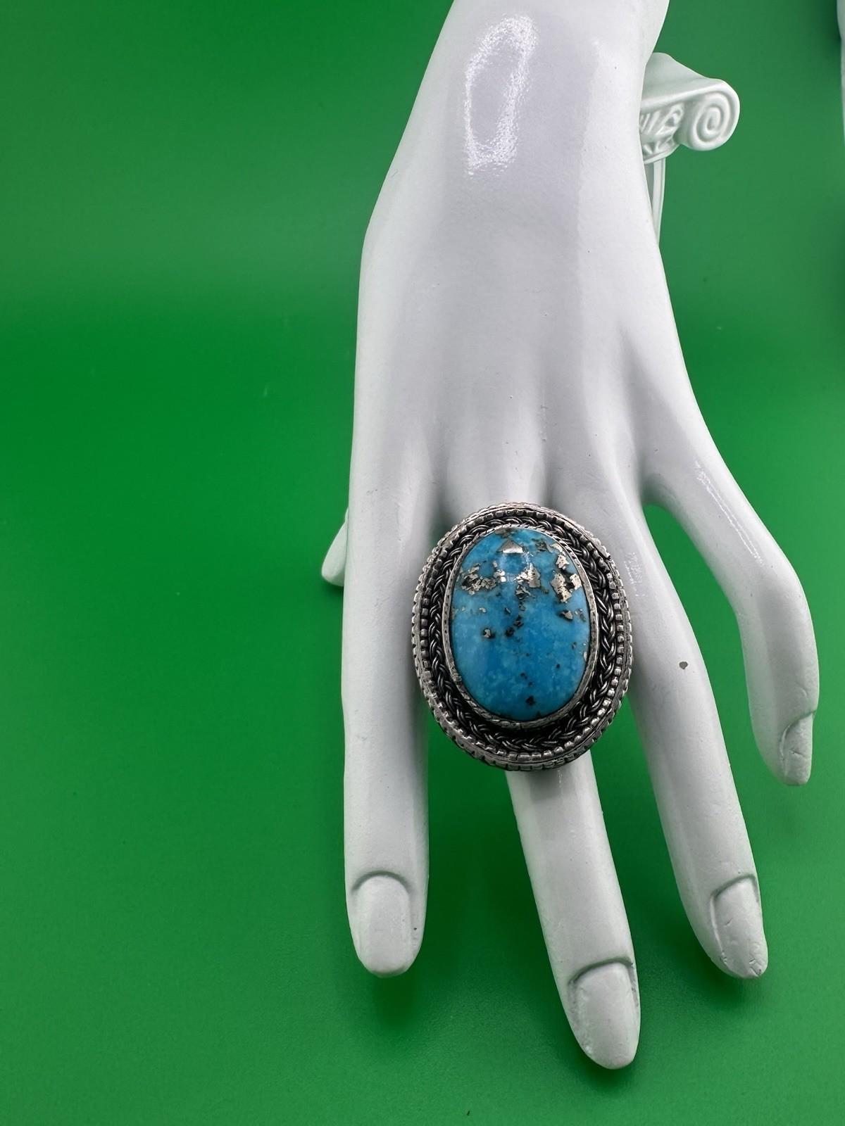 Persian Turquoise Ring 925 Starling Silver 7.5 size #1973-18