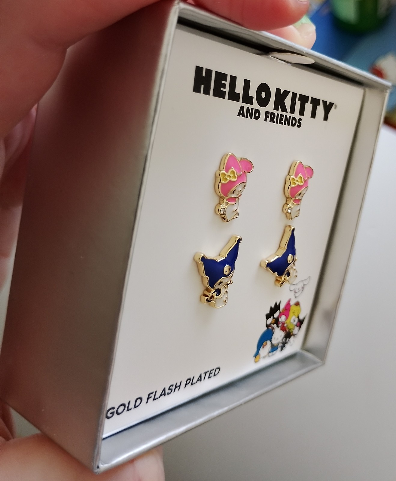 Hello Kitty And Friends Kuromi & My Melody Stud Earrings Set Gold Flash Plated