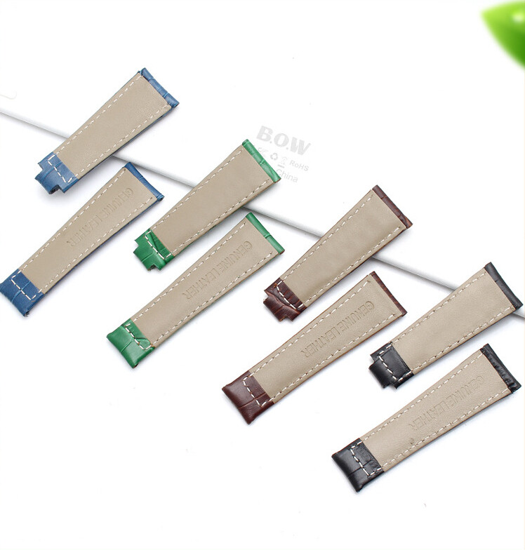 Double Sided Genuine Leather Crocodile Grain Watch Straps Mens Band 20 for Rolex
