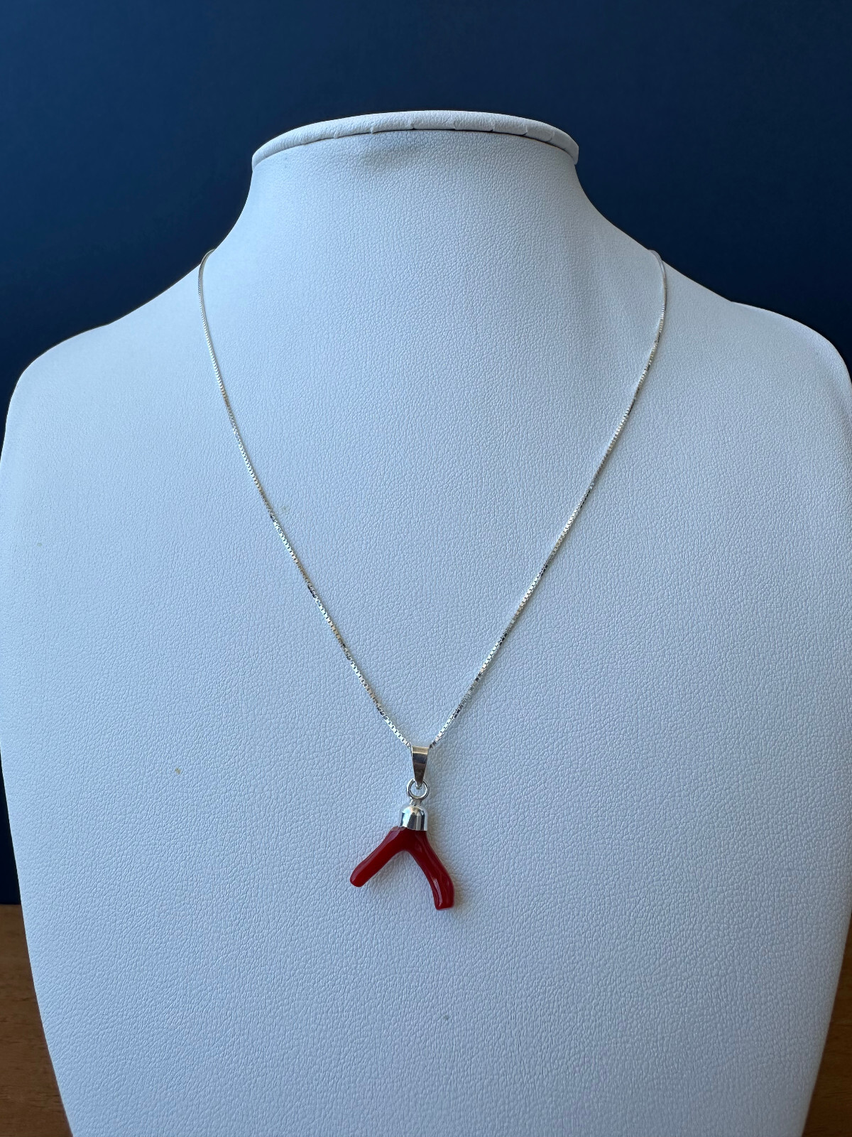 Mediterranean Red Coral Branch Pendant and 925 Silver Necklace